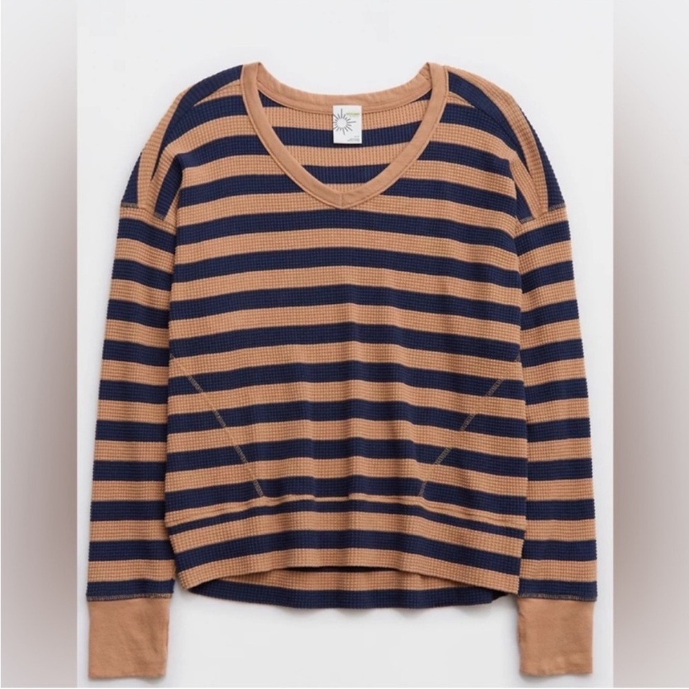 NWT OFFLINE By Aerie Wow! Waffle Oversized T-Shirt in Beach Dune Sz Small